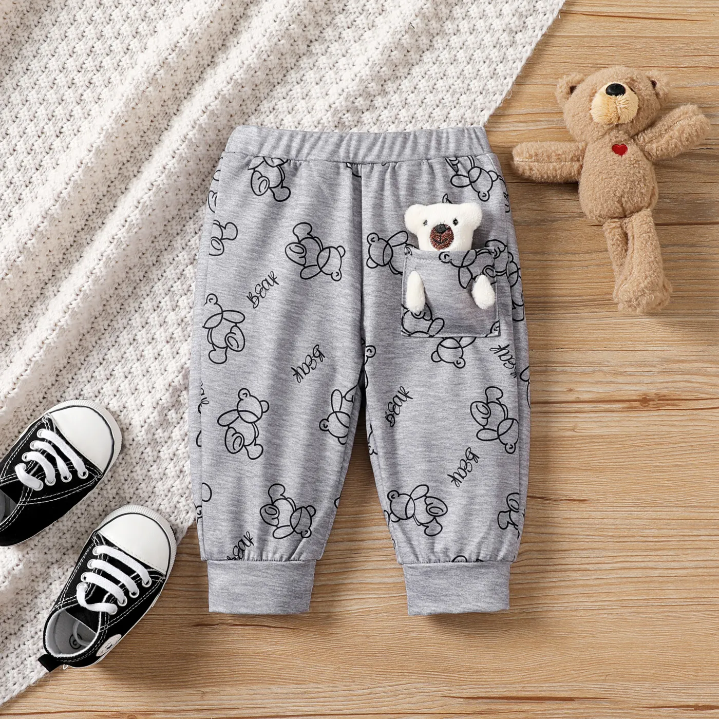 2pcs Baby Boy Animal Pattern  Medium Loose Pants WARMGREY