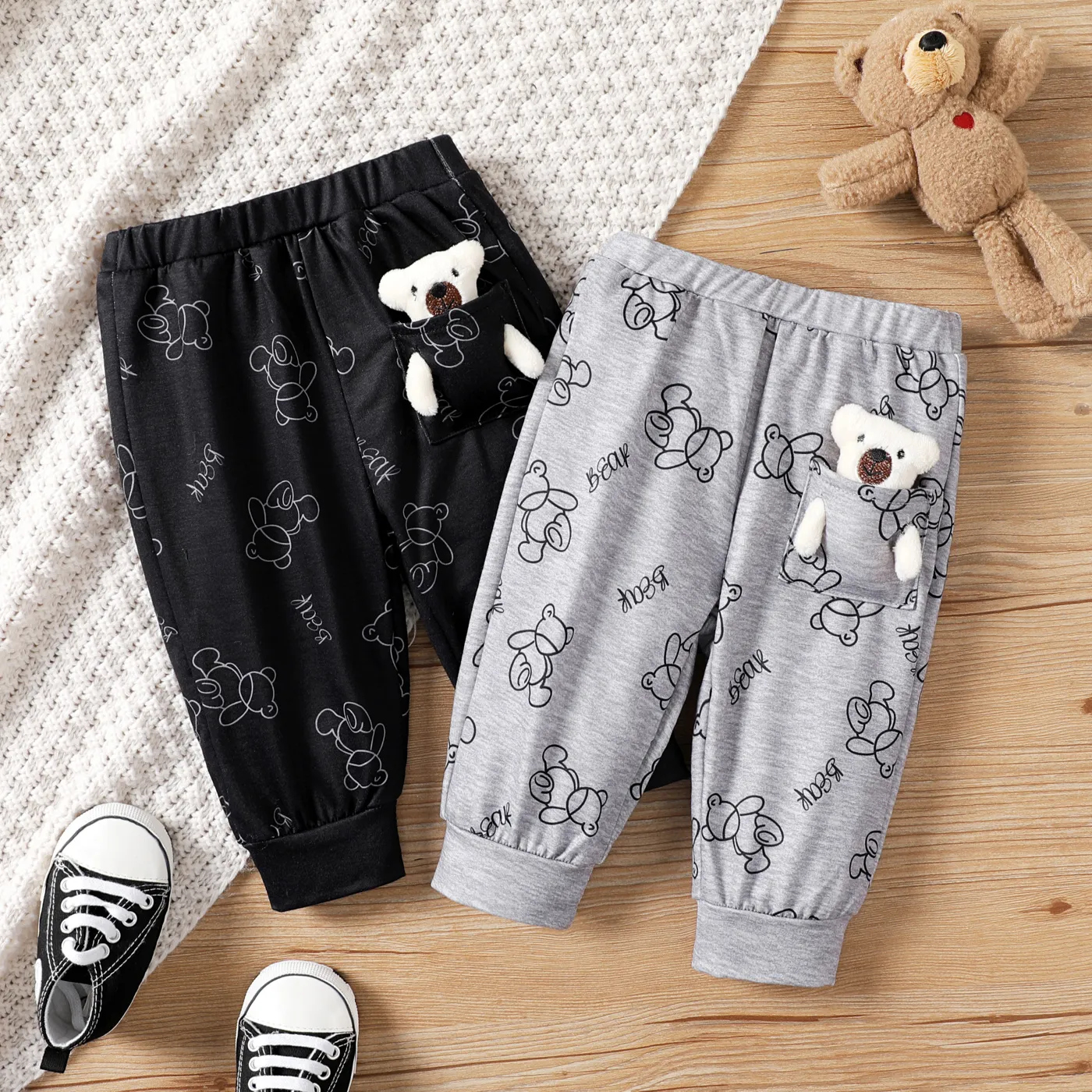 2pcs Baby Boy Animal Pattern  Medium Loose Pants Black image 2
