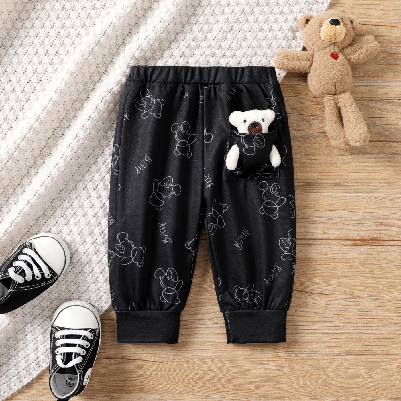 2pcs Baby Boy Animal Pattern  Medium Loose Pants Black big image 1