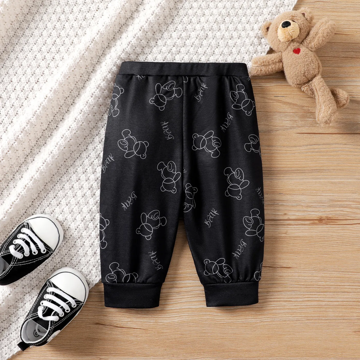 2pcs Baby Boy Animal Pattern  Medium Loose Pants Black image 4