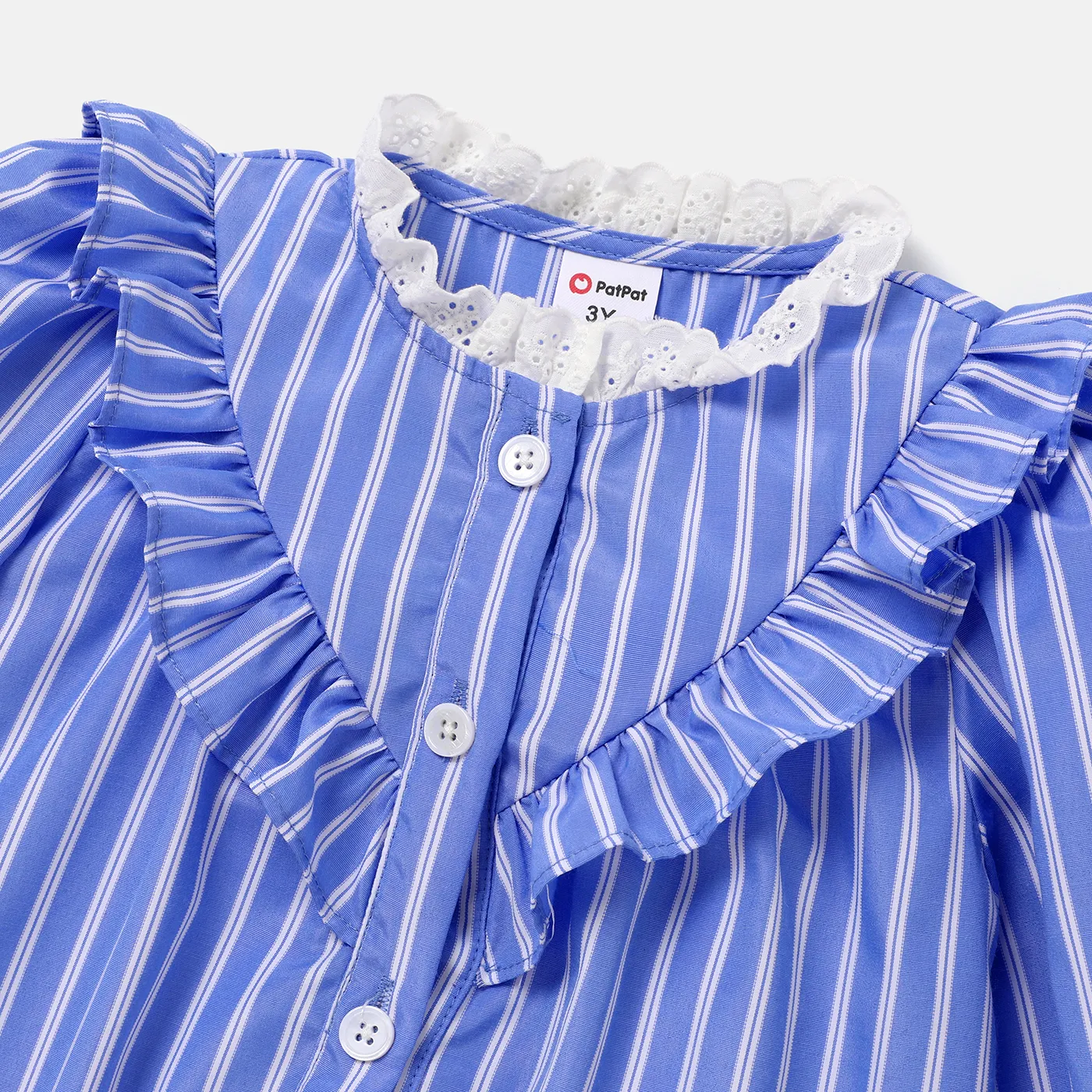 Medium Thickness Casual Loose Fit with Long Sleeves Ruffled Stripe Dress for Toddler Girls BLUE WHITE image 5