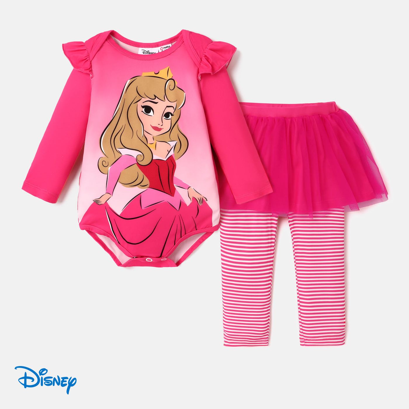 Disney Princess Baby Girl 2pcs Long-sleeve Onesies And Mesh Leggings  Set