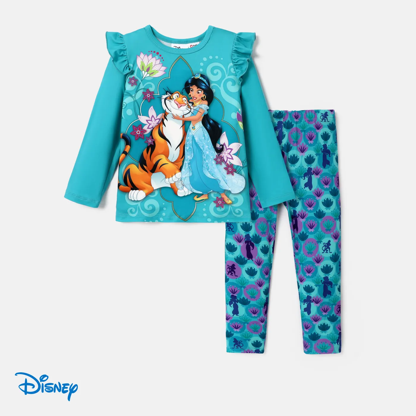 Disney Princess Baby Girl 2pcs Character Print Long-sleeve Top and Leggings Set Turquoise big image 1