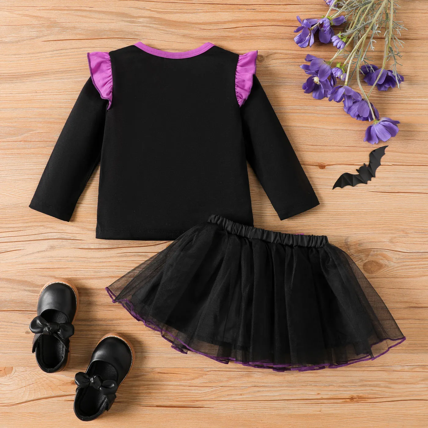 2PCS Baby Girl Halloween Multi-layered Dress Set Black image 3