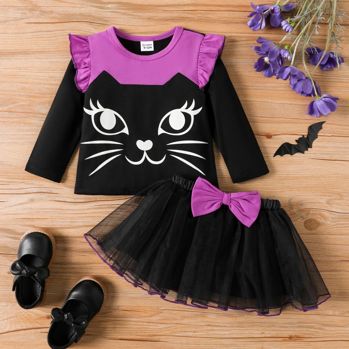 2PCS Baby Girl Halloween Multi-layered Dress Set Black image 2