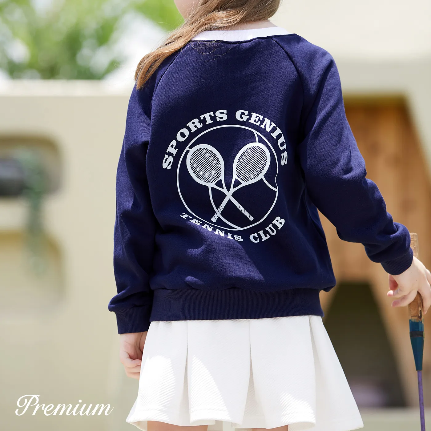 2pcs Cotton/Polyester Blend School Girl Solid Color Pleat Skirt Suit Dark Blue image 4