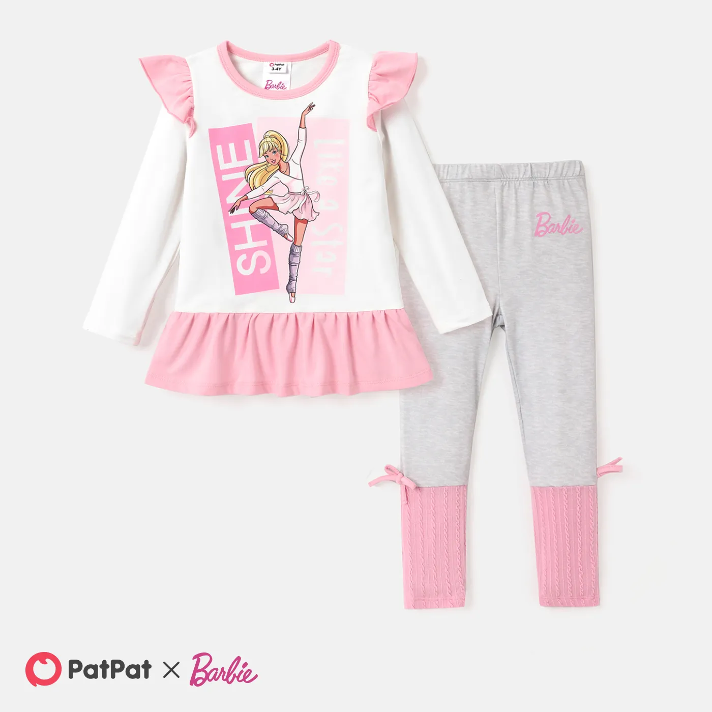 Barbie Toddler Girl 2pcs Figure Print Long-sleeve Peplum Top and Pants Set 