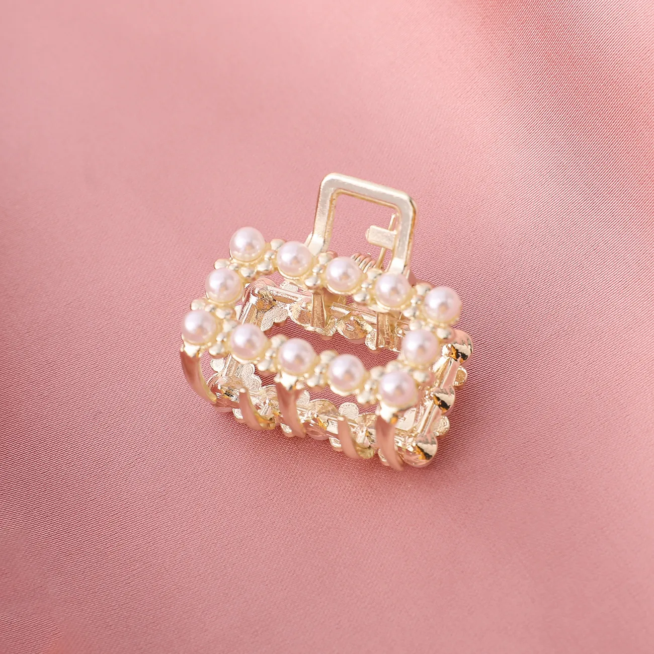 Toddler / Kid's Delicate Rhinestone Pearl Small Hair Clip Gold big image 1
