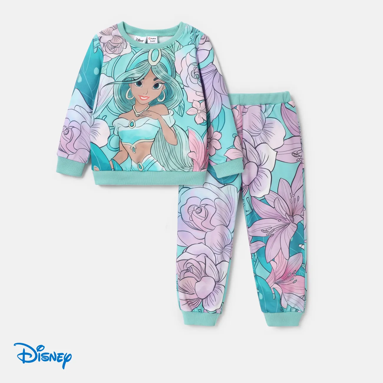 Disney Princess Baby Girl 2pcs Character Print Long-sleeve Top and Pants Set Turquoise big image 1