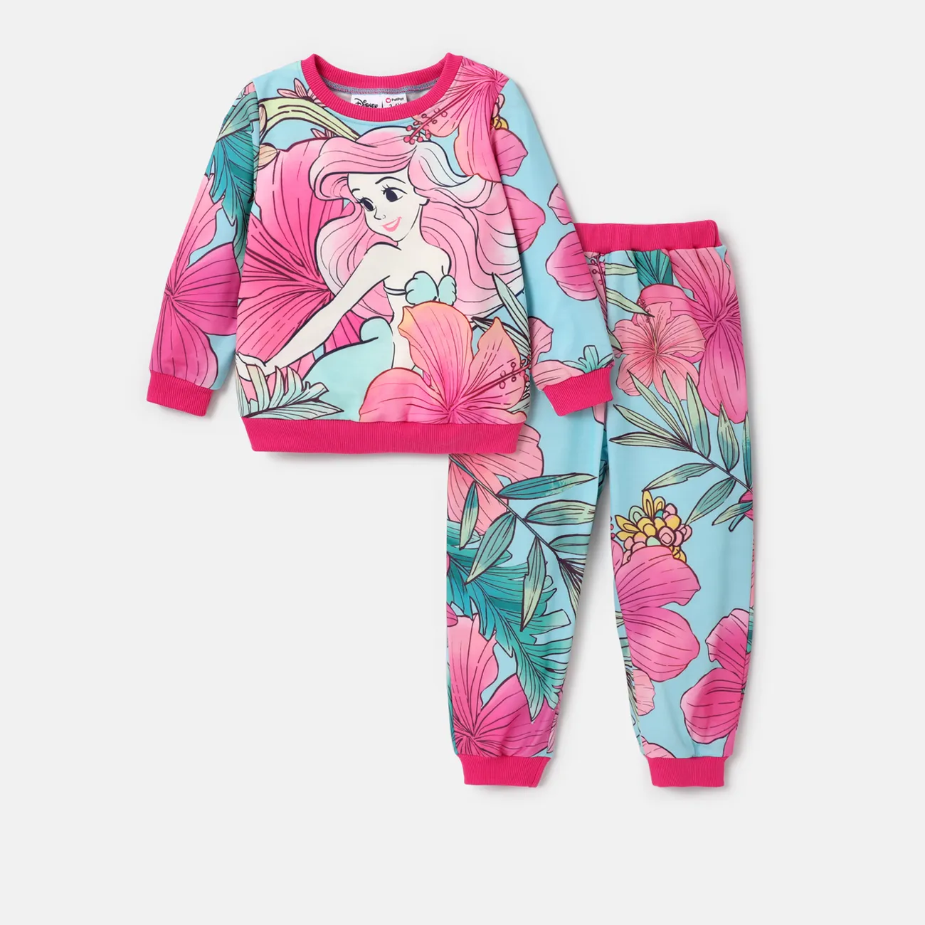 Disney Princess Baby Girl 2pcs Character Print Long-sleeve Top and Pants Set Pink big image 1