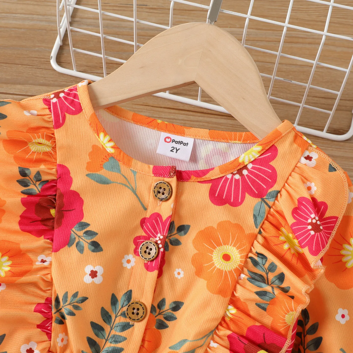 Toddler Girl Sweet  Flower Pattern Ruffle Edge Dress  image 3