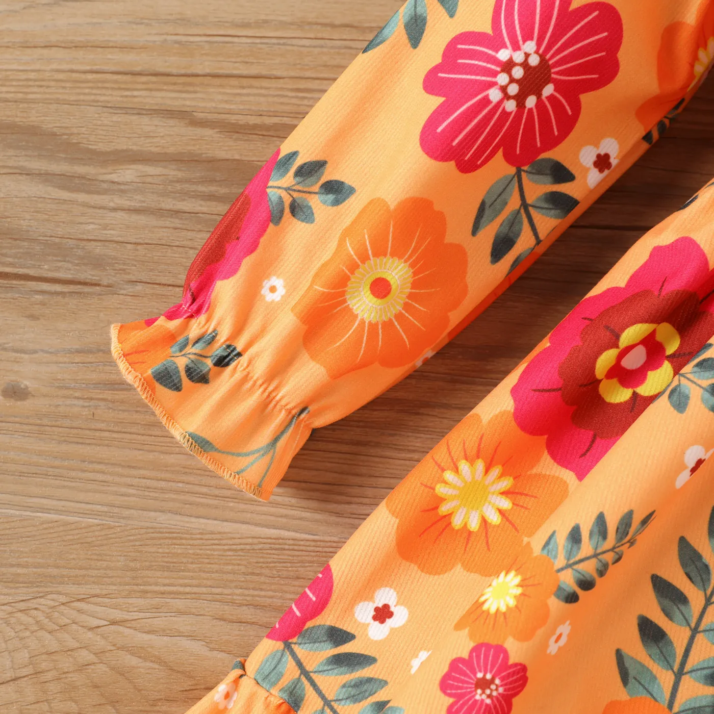Toddler Girl Sweet  Flower Pattern Ruffle Edge Dress  image 4