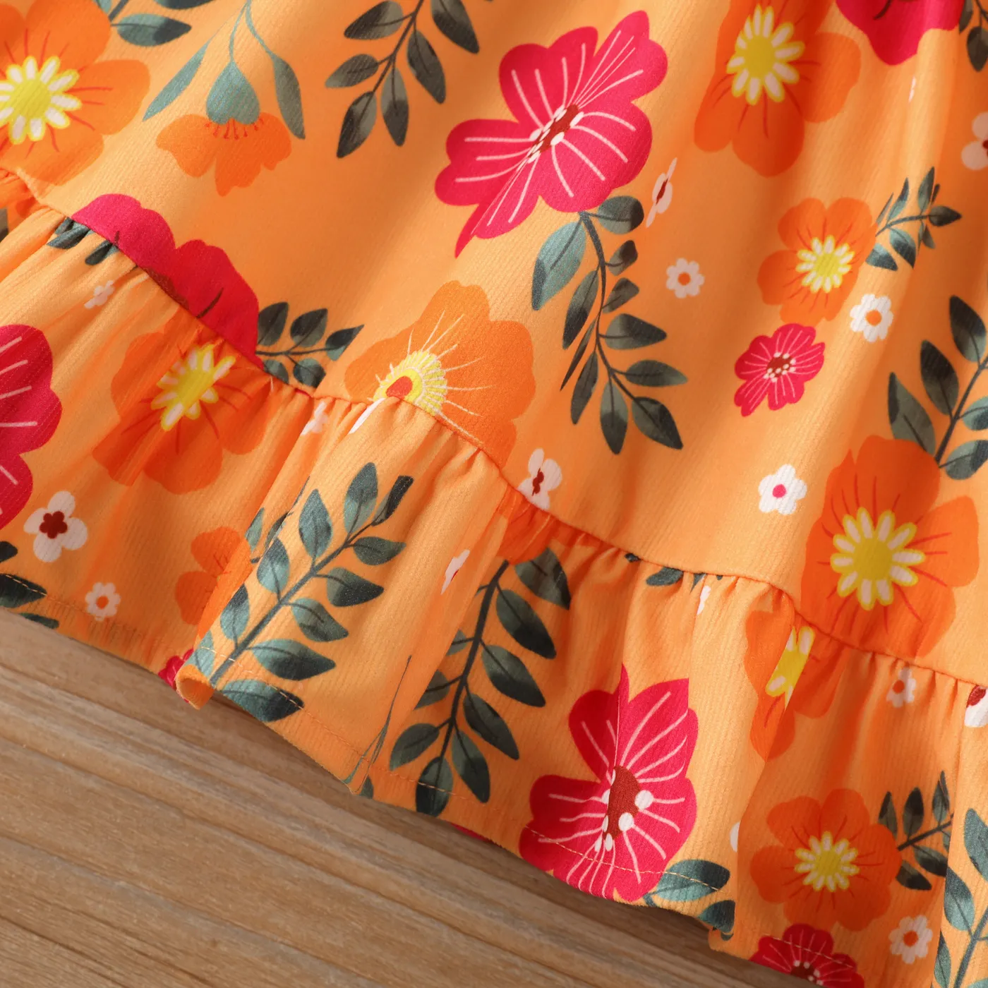 Toddler Girl Sweet  Flower Pattern Ruffle Edge Dress  image 5