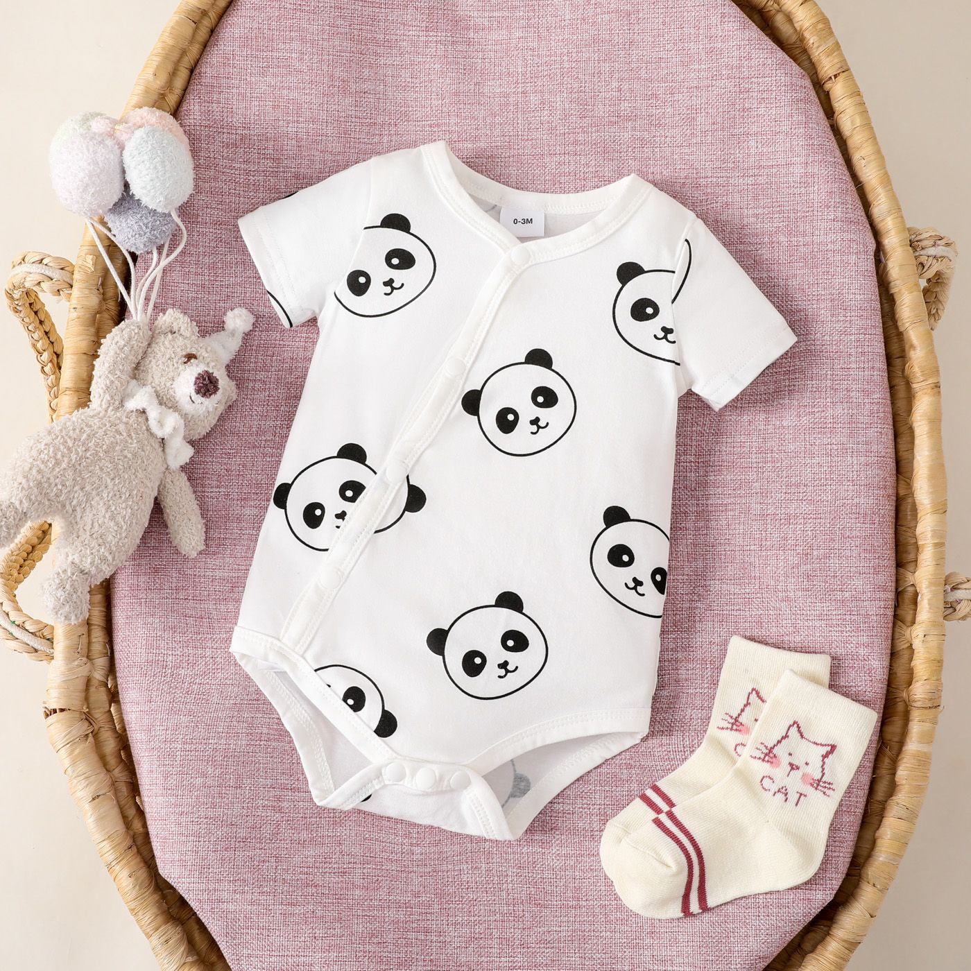 Baby Girl Allover Panda Print Short-sleeve Onesies