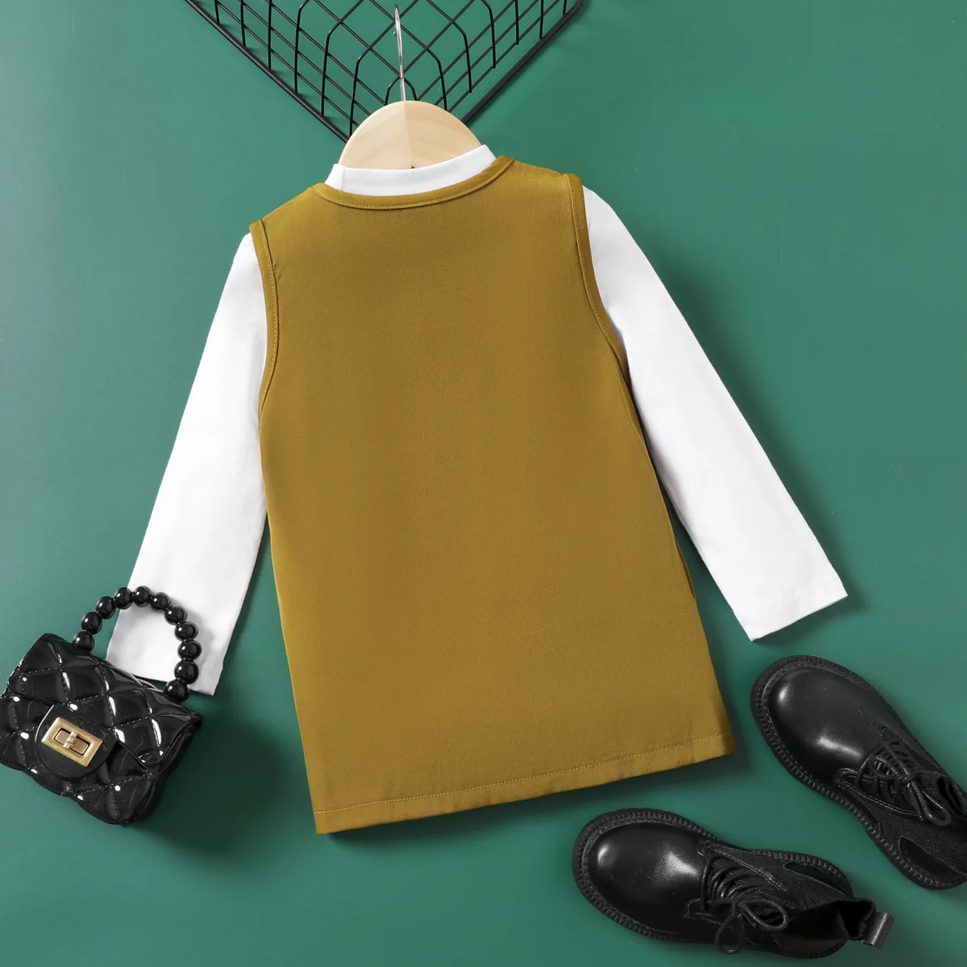 2pcs Toddler Girl Solid Faux Layered Casual Tee and Vest Set Apricot image 2