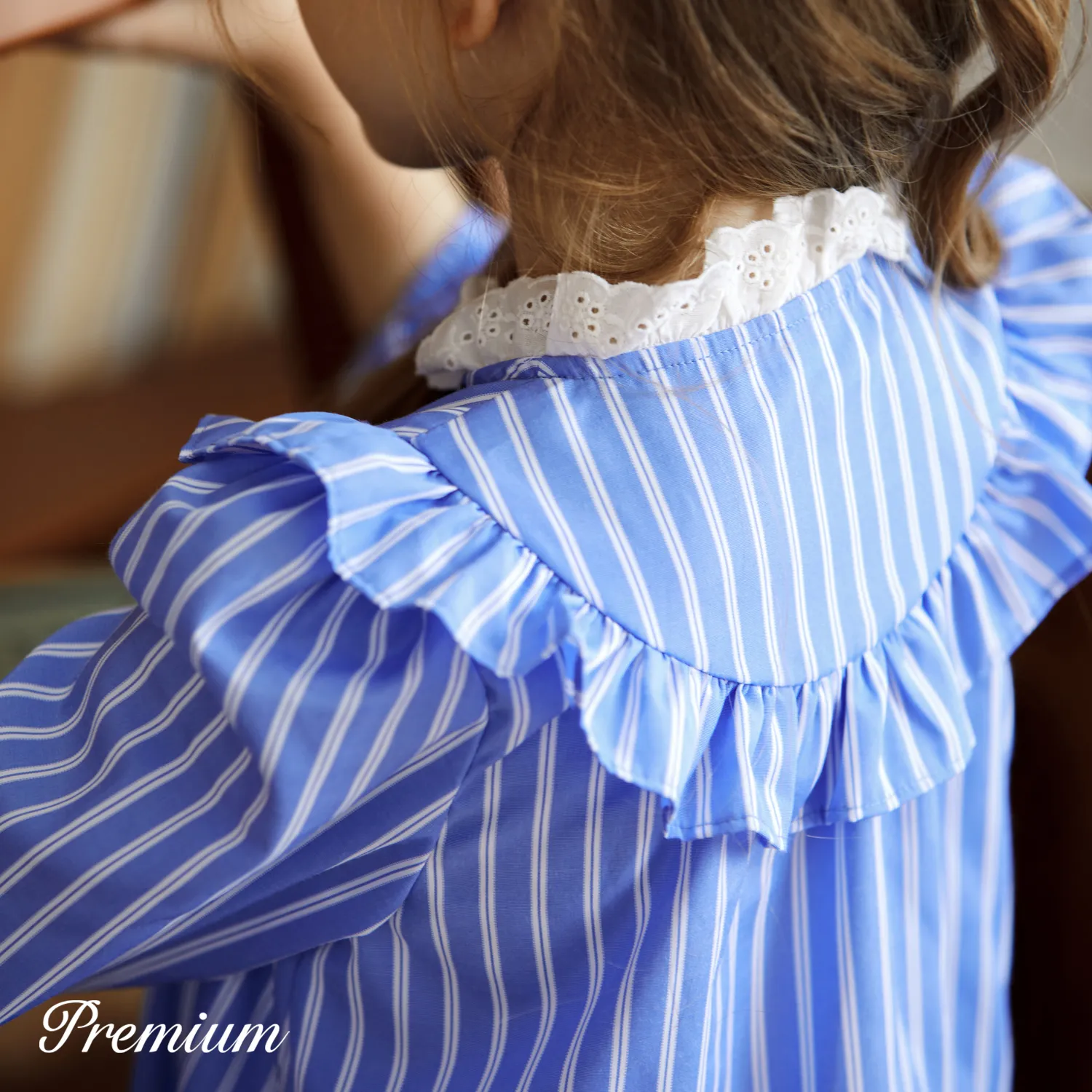 Medium Thickness Casual Loose Fit with Long Sleeves Ruffled Stripe Dress for Toddler Girls BLUE WHITE image 6