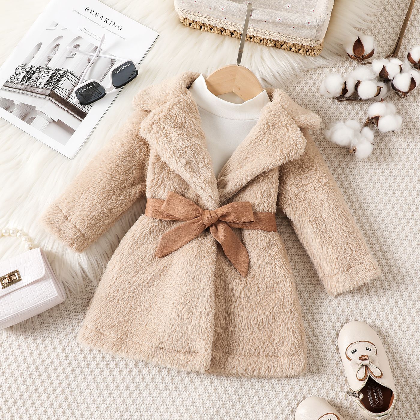 

Toddler Girl Solid Color Bandage Design Avant-Garde Jacket