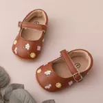 Baby Girl Sweet Floral Embroidery Prewalker Shoes  Brown