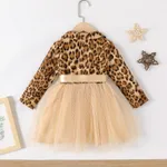  Toddler Girl Leopard Stitched Polka Dot Mesh Long Sleeve Dress   image 2