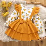 2PCS Baby Girl  Sweet  Floral Plants Jumpsuit and Ruffle Dress Set   image 2