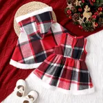 2PCS Baby Girl Grid/Houndstooth Pattern Christmas Sweet Hooded Suit Dress/Cloak  image 6