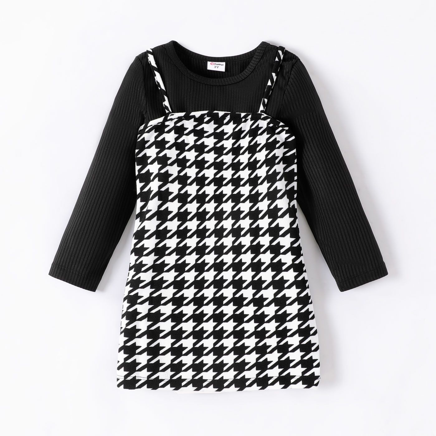 2pcs Toddler Girl Classic Grid Hanging Strap Suit-Dress