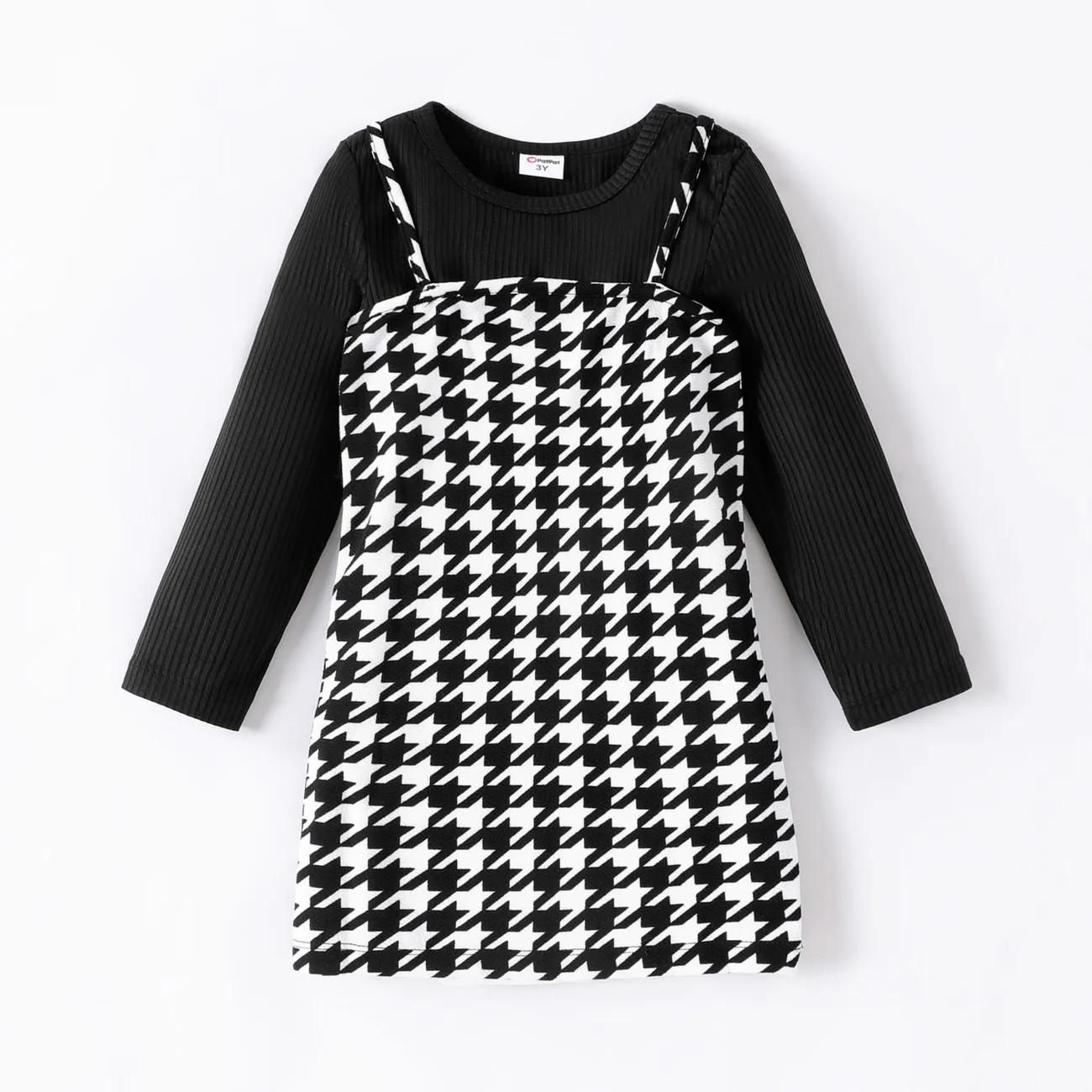 2pcs Toddler Girl Classic Grid Hanging Strap Suit-Dress  big image 1