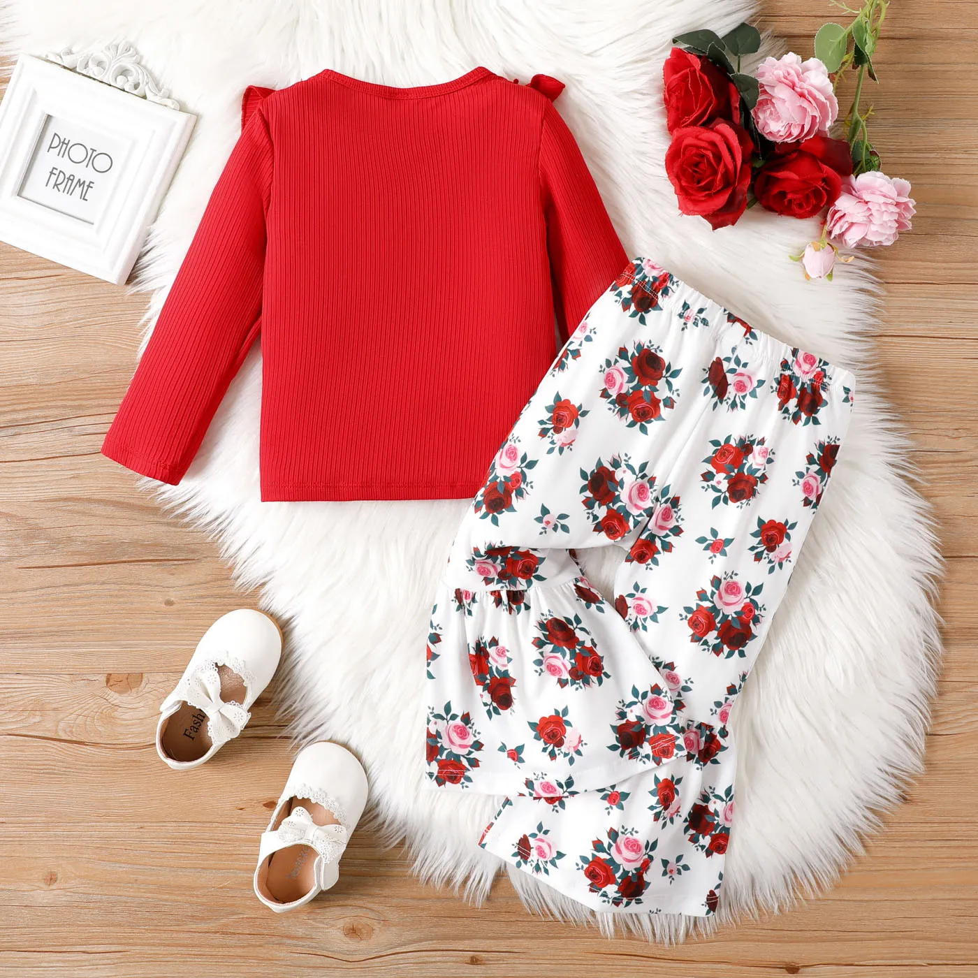  2PCS Toddler Girl Childlike Horn Edge and Rose Flower Pattern  Sets   image 2