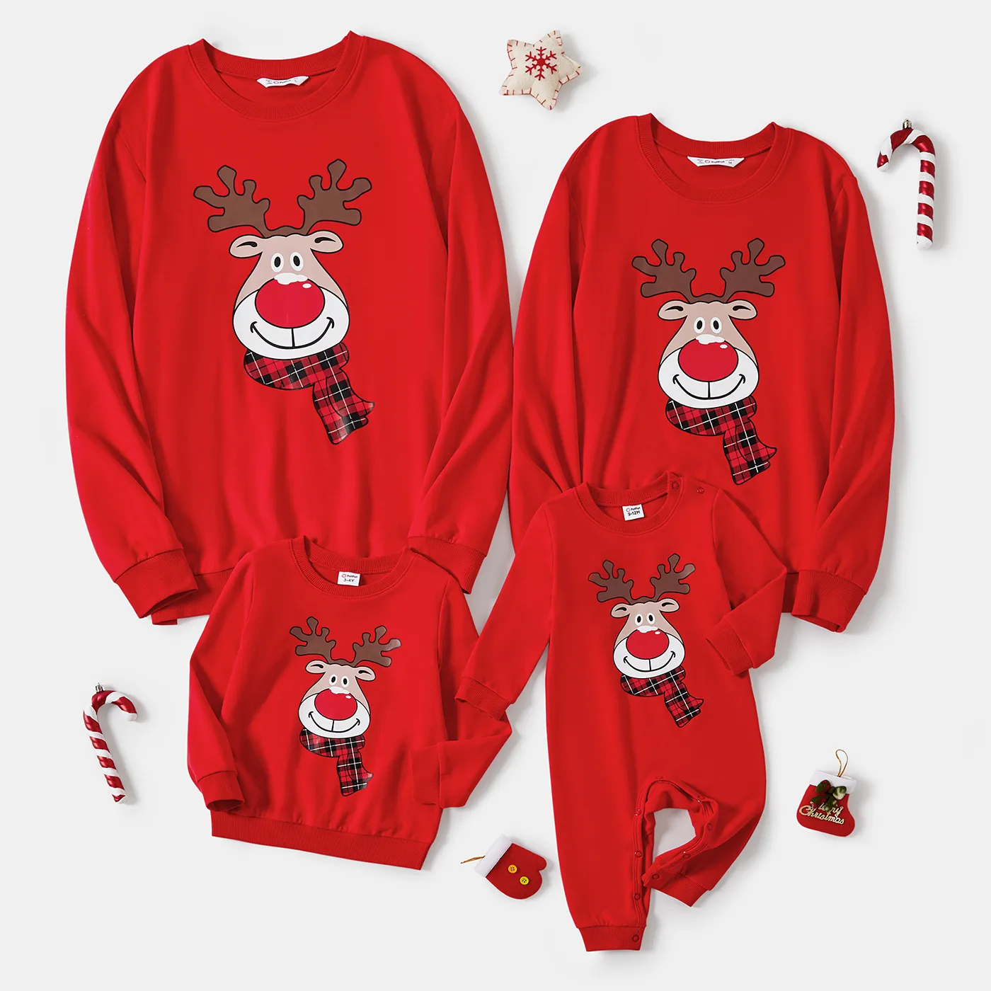 Christmas Family Matching Reindeer Print Red Tops