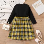 Kid Girl Letters Embroidery Plaid Long-sleeve Dress  image 3
