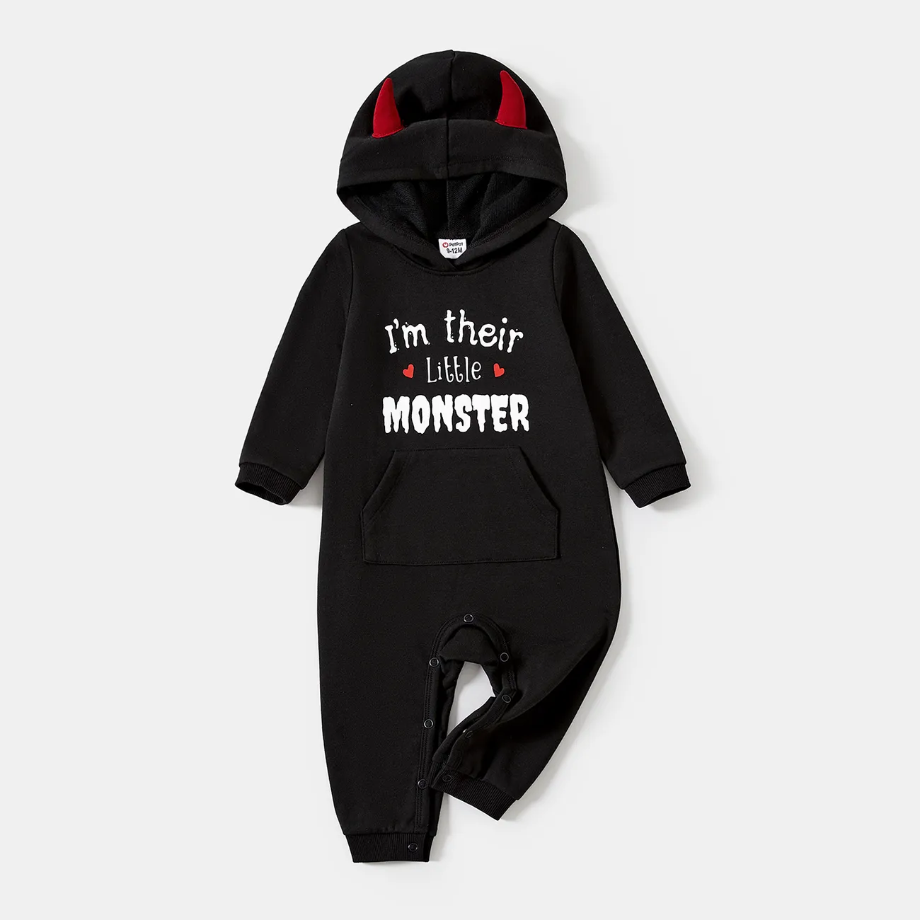 Halloween Family Matching Letter Print 3D Hoodie Design Long-sleeve Sweatshirt Black big image 1