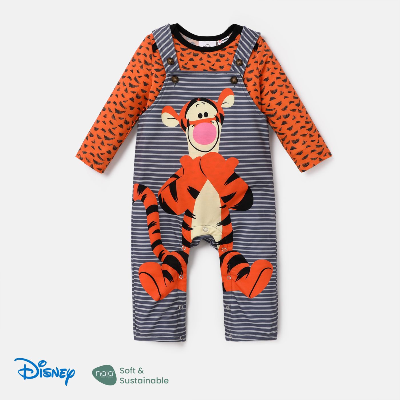 

Disney Winnie the Pooh Baby Boy 2pcs Naia™ Allover Print Long-sleeve Bodysuit and Striped Suspender Jumpsuit Set