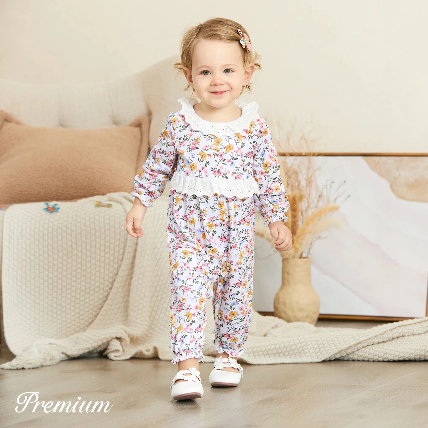 100% Cotton Medium Thickness Plants and Floral Sweater Button-up for Baby Girl   image 2