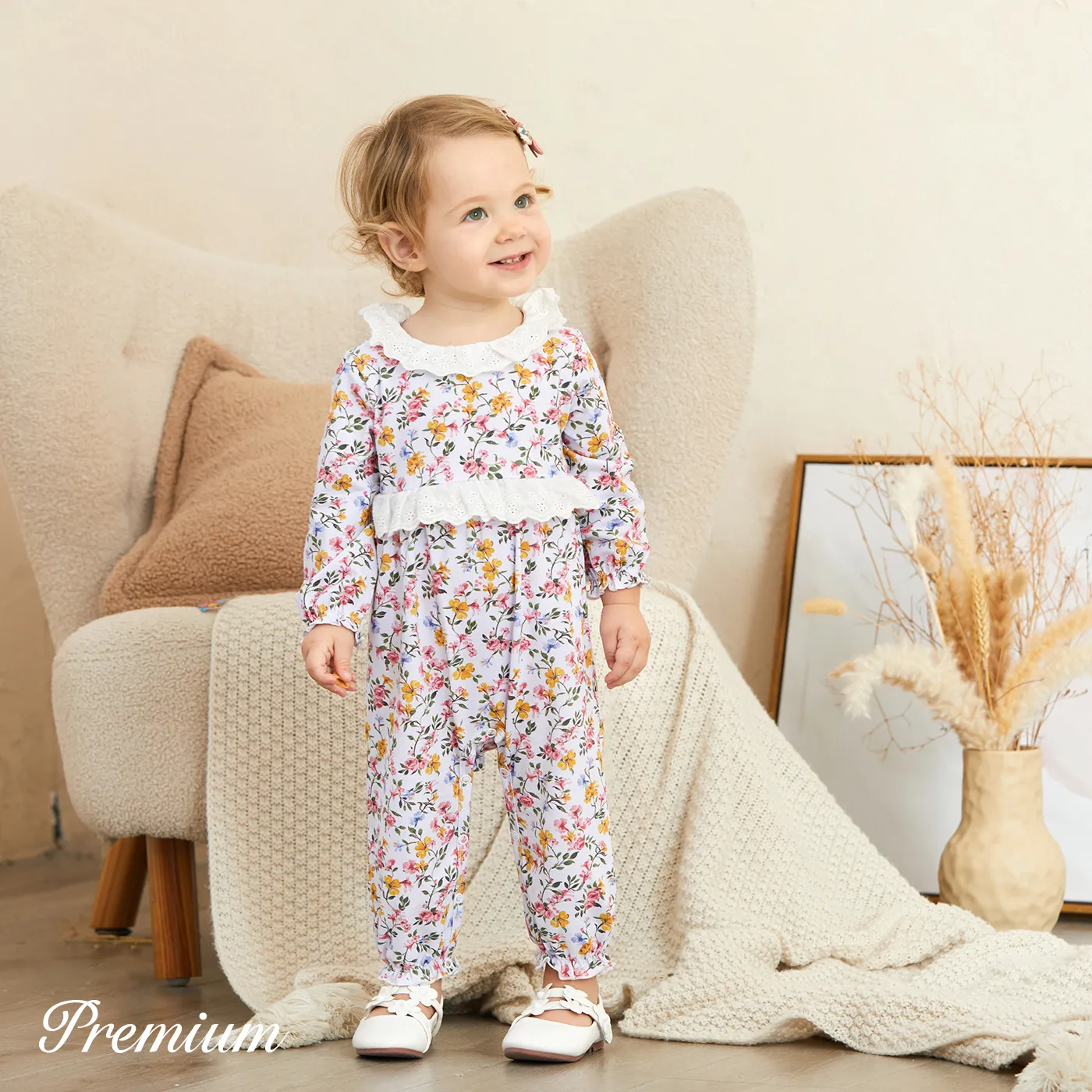 100% Cotton Medium Thickness Plants and Floral Sweater Button-up for Baby Girl   image 3