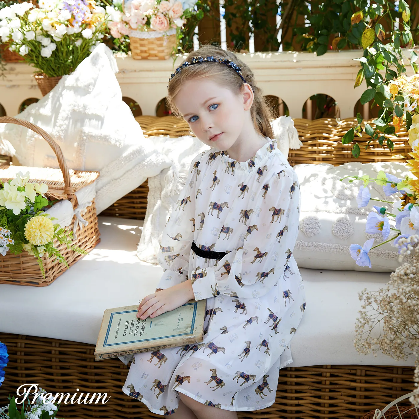 Elegant Animal Pattern Kid Girl Dress White image 3