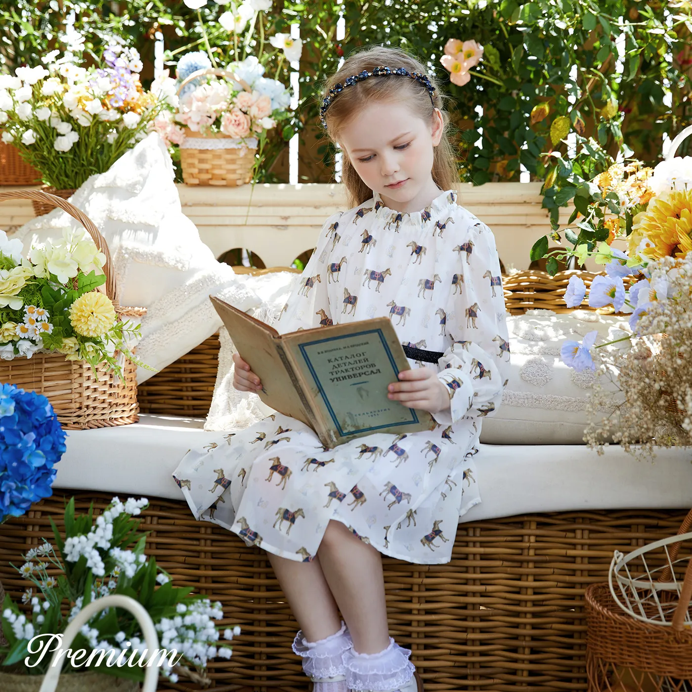 Elegant Animal Pattern Kid Girl Dress White image 5
