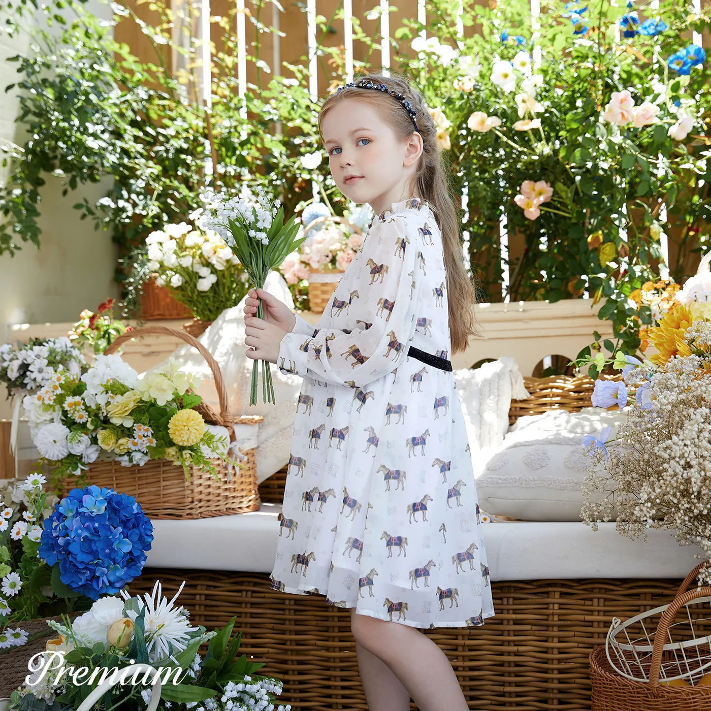 Elegant Animal Pattern Kid Girl Dress White image 4