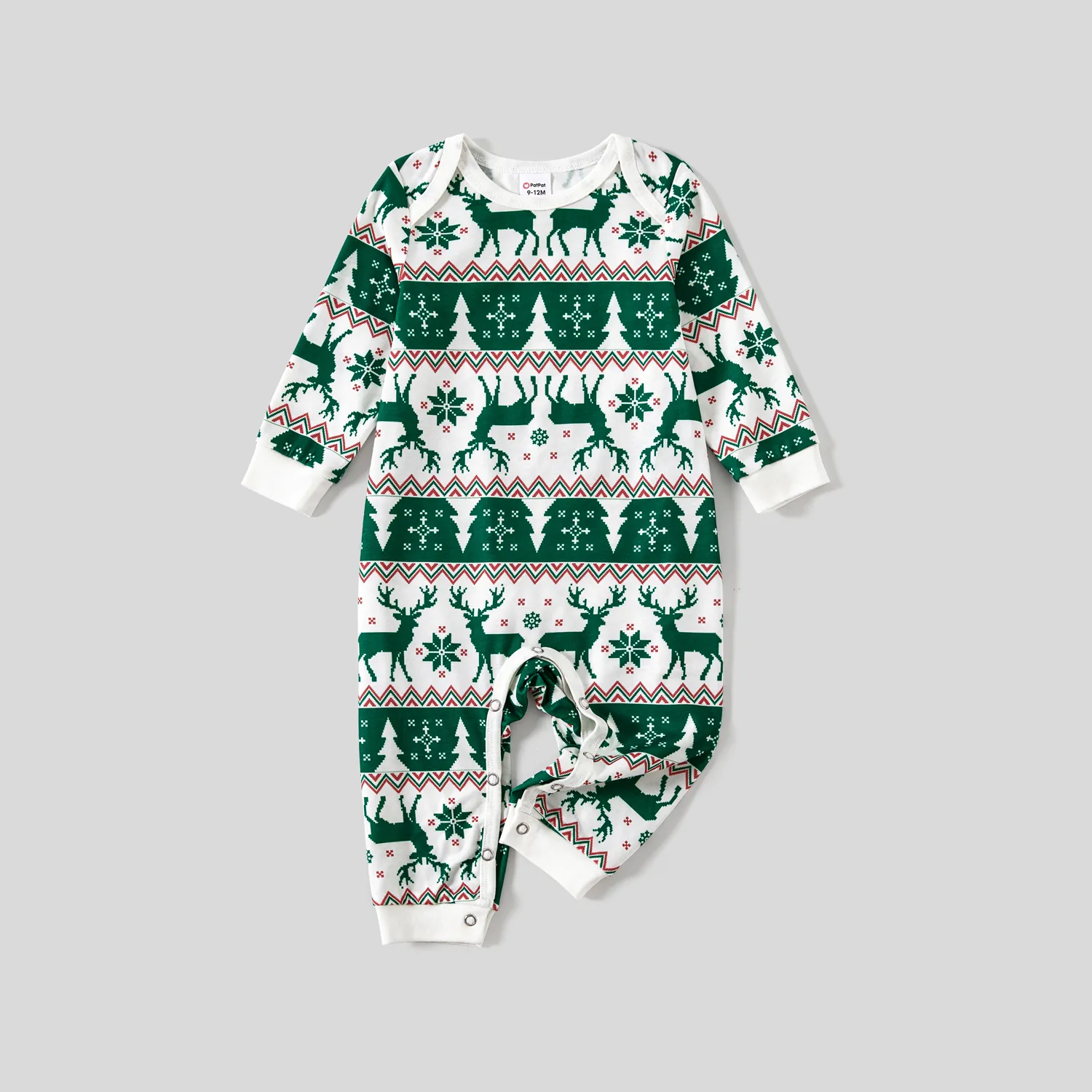 Christmas Family Matching Allover Reindeers Print Long-sleeve Green Pajamas Sets (Flame Resistant) Green big image 1