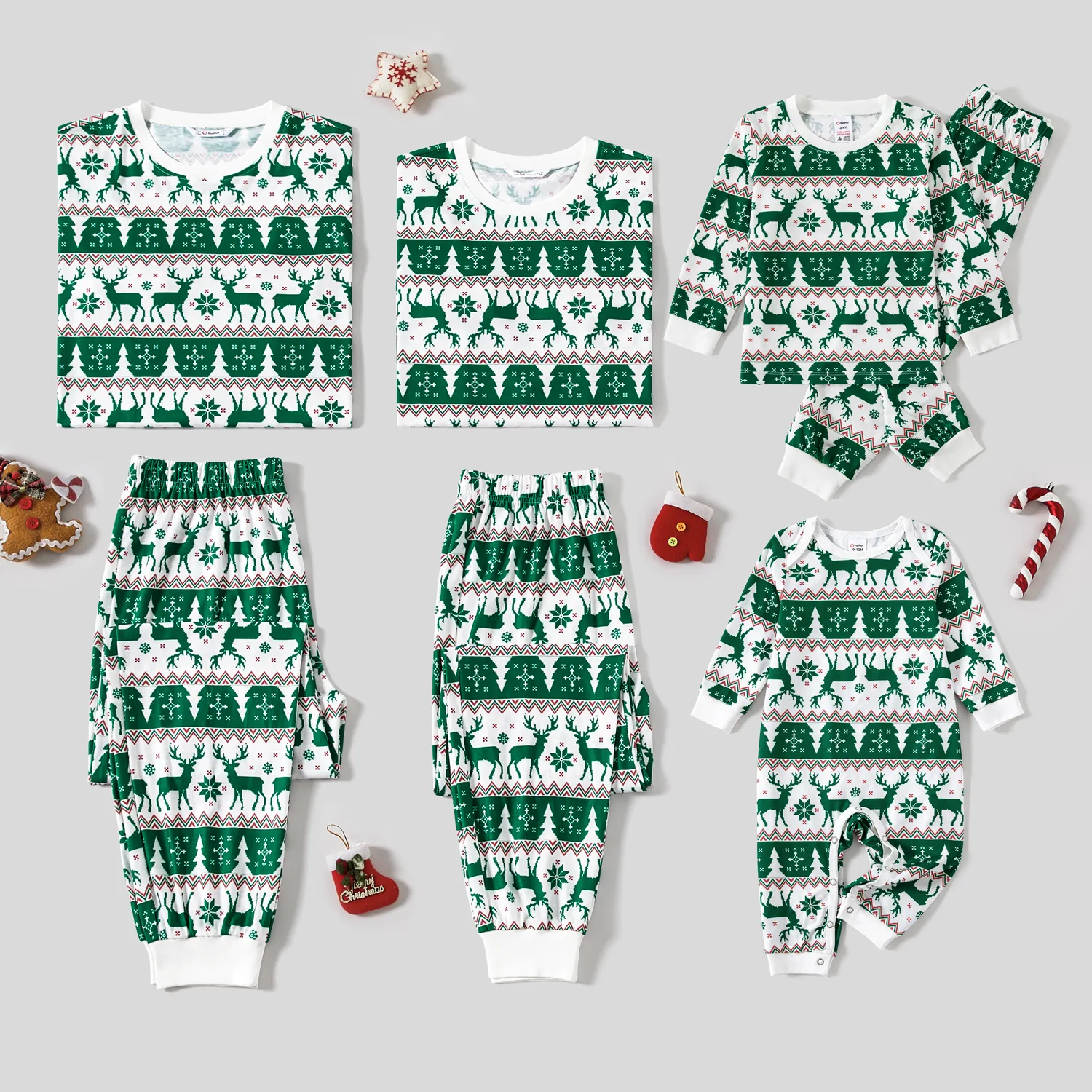 Christmas Family Matching Allover Reindeers Print Long-sleeve Green Pajamas Sets (Flame Resistant) Green image 5