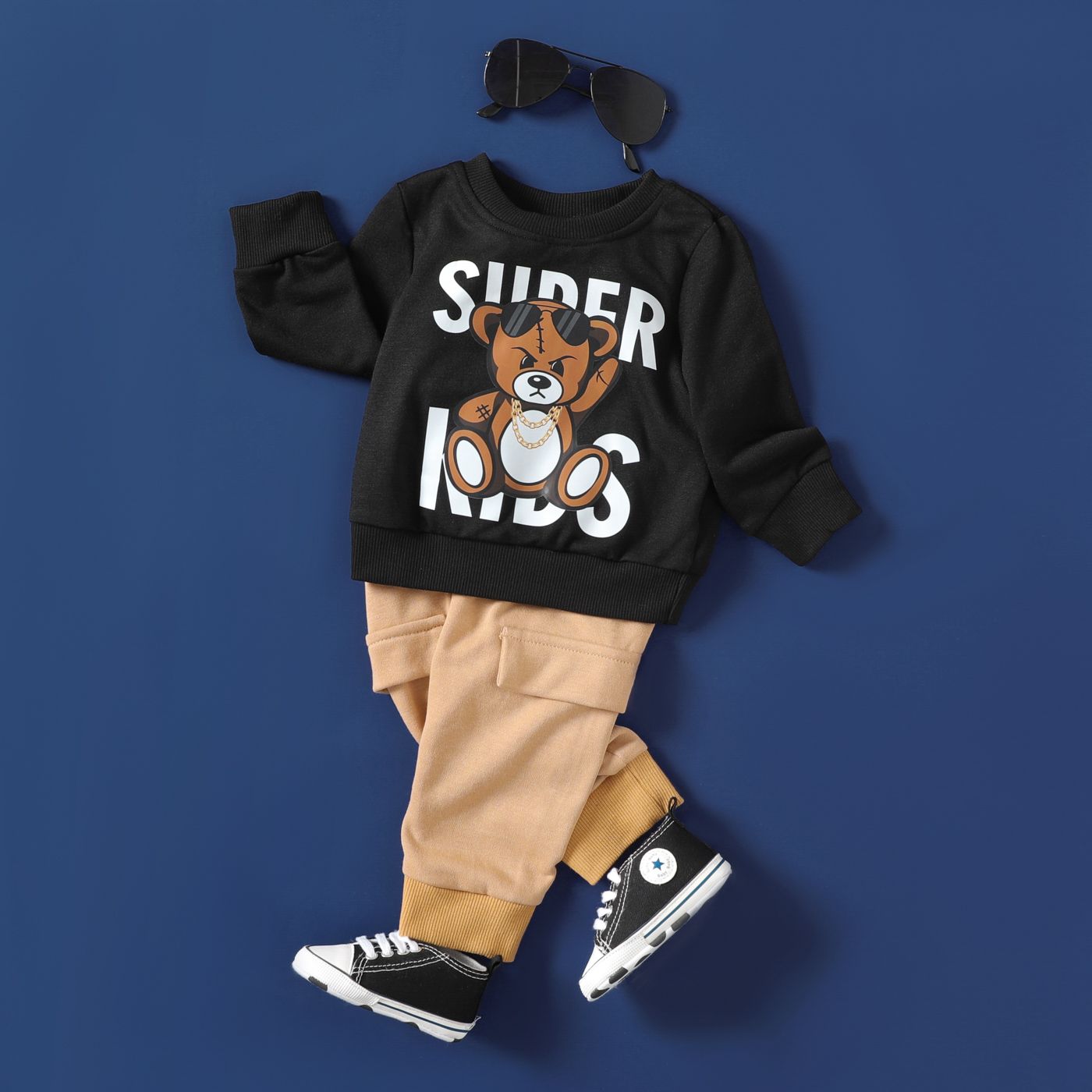 2pcs Baby/Toddler Boy Animal Bear And Letter Print Long Sleeves Sets