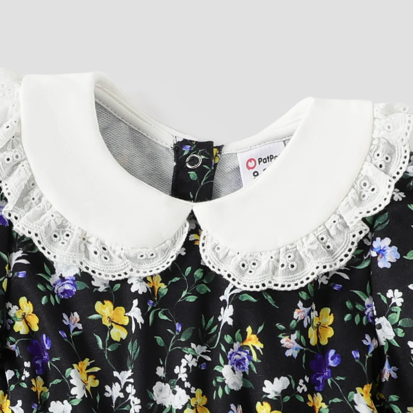 Elegant Long Sleeve Floral Dress for Baby Girl Black image 4