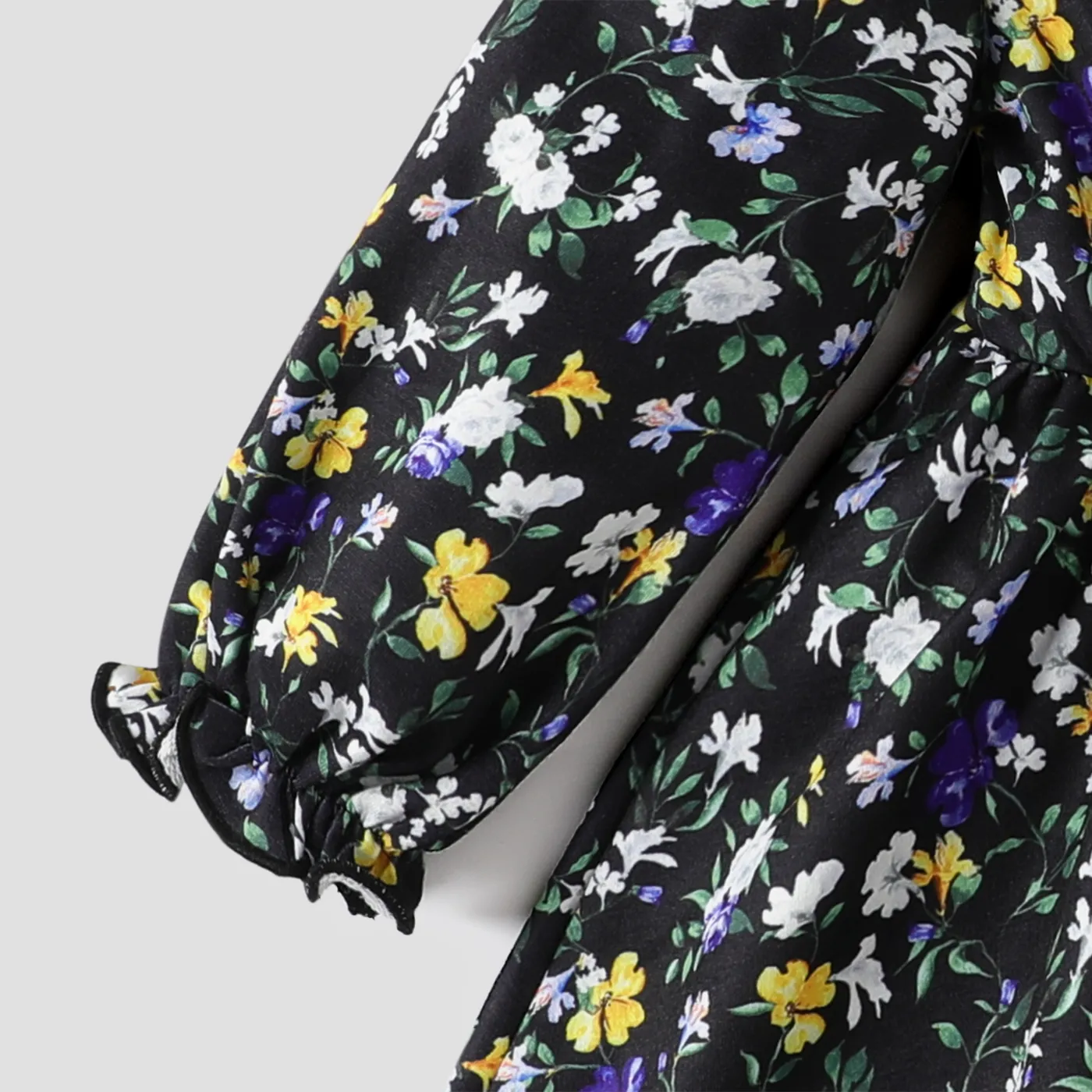 Elegant Long Sleeve Floral Dress for Baby Girl Black image 5