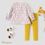 2PCS Elegant Toddler Girl's Cotton Spandex Set with Ruffle Edge Colorful image 2
