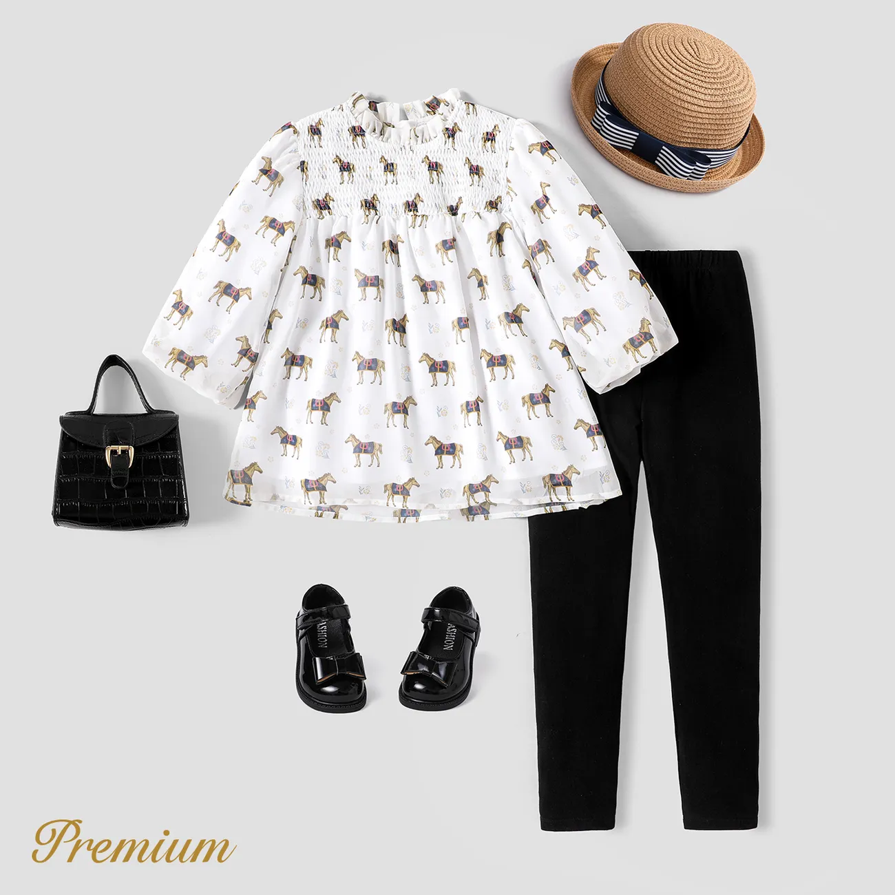 2pcs Cotton/Polyester Blend Girl's Elegant Medium Thickness  Smocking Suits with Animal Pattern  big image 1