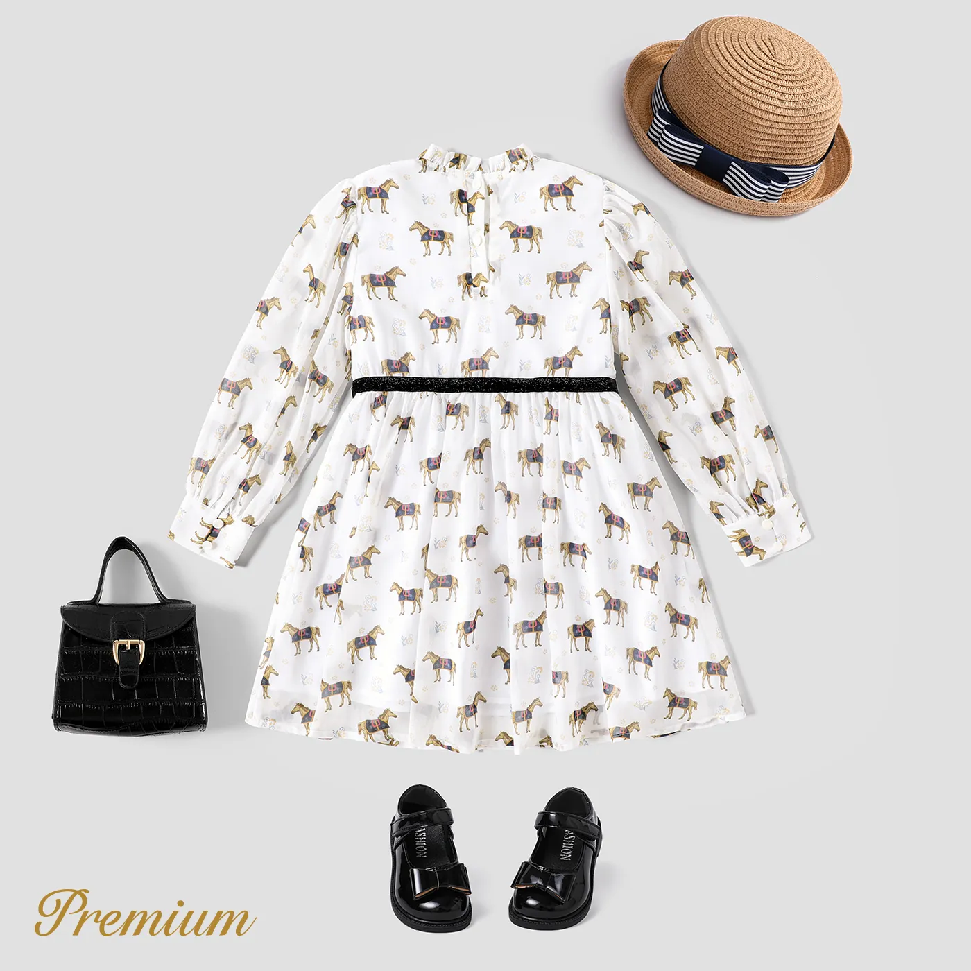 Elegant Animal Pattern Kid Girl Dress White image 6