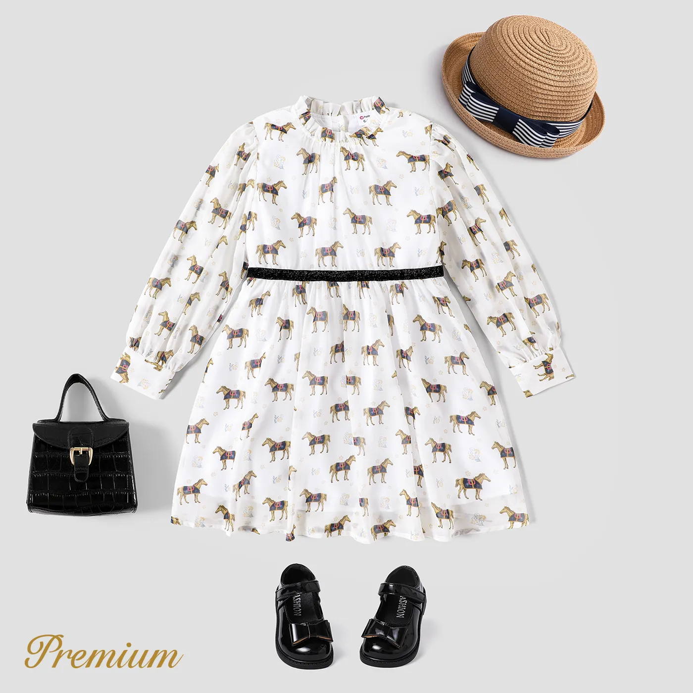 Elegant Animal Pattern Kid Girl Dress White big image 1
