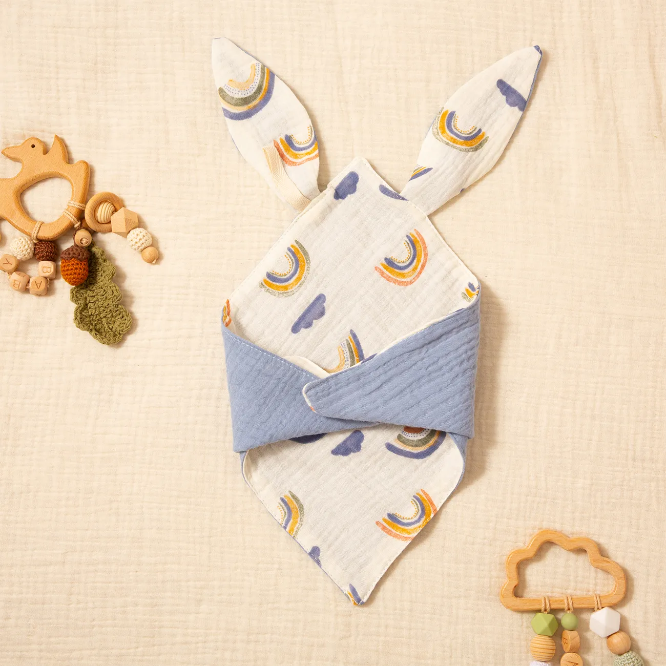 Baby Cotton Gauze Double-Layered Drool Bib Blue