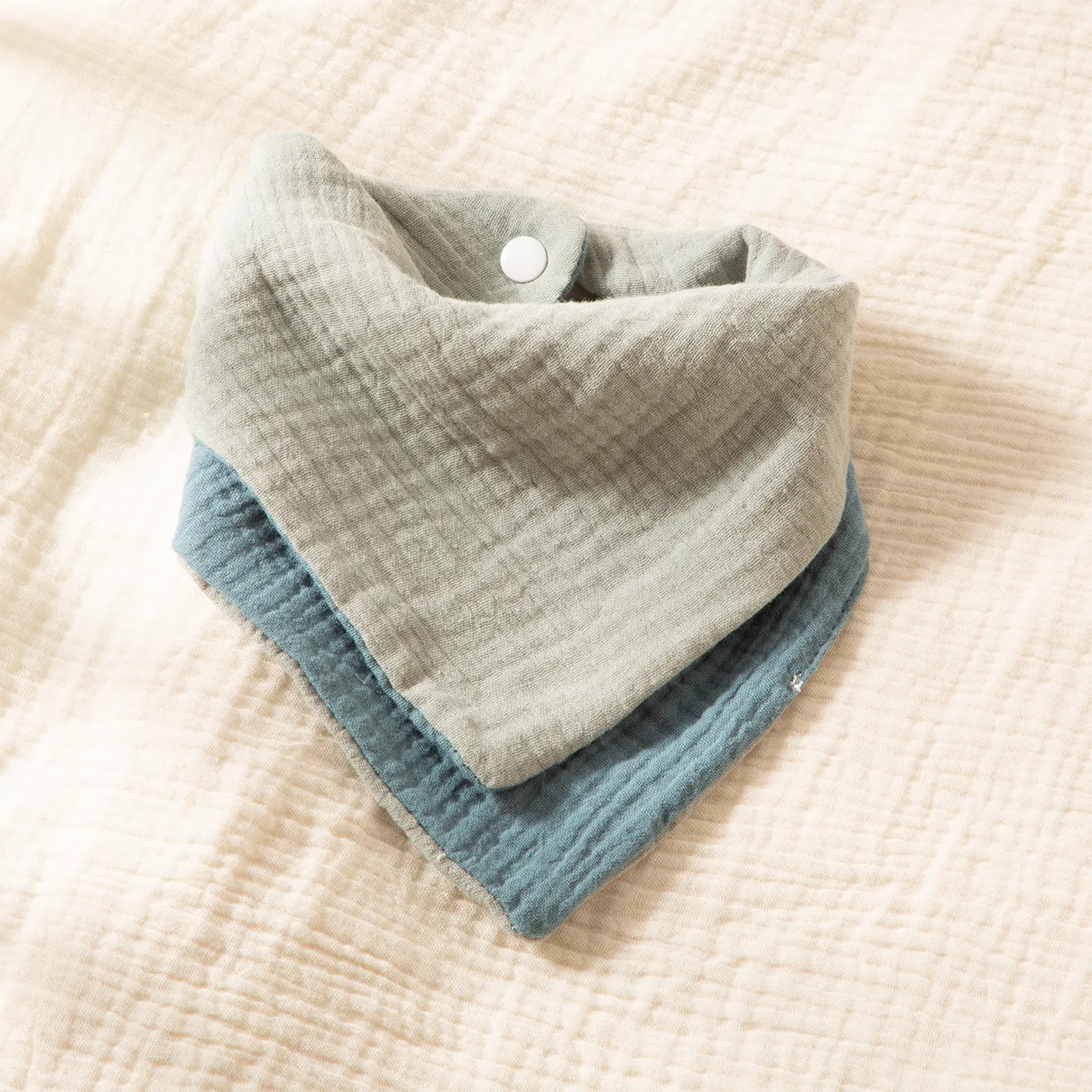 Cotton Dual-colored Triangle Baby Bibs for Boys Light Blue image 2
