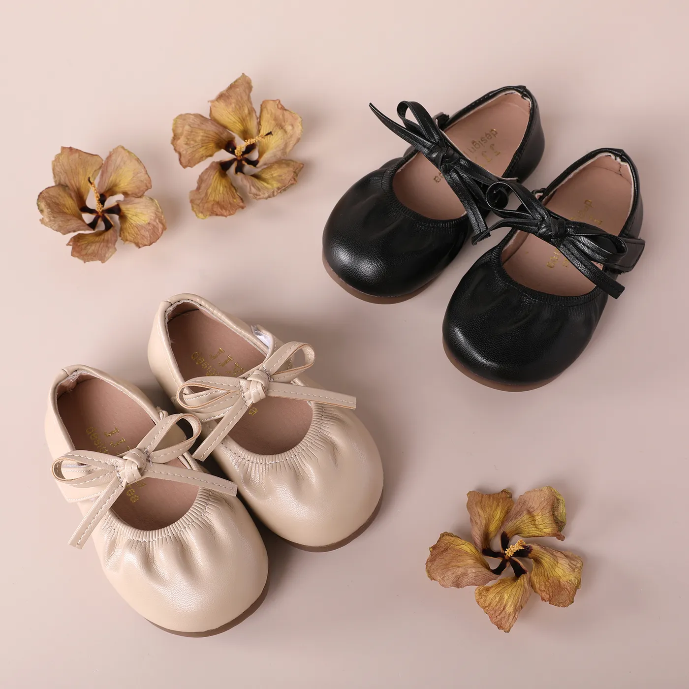  Toddlers & Kids Solid Color Bow Velcro Shoes Beige image 2