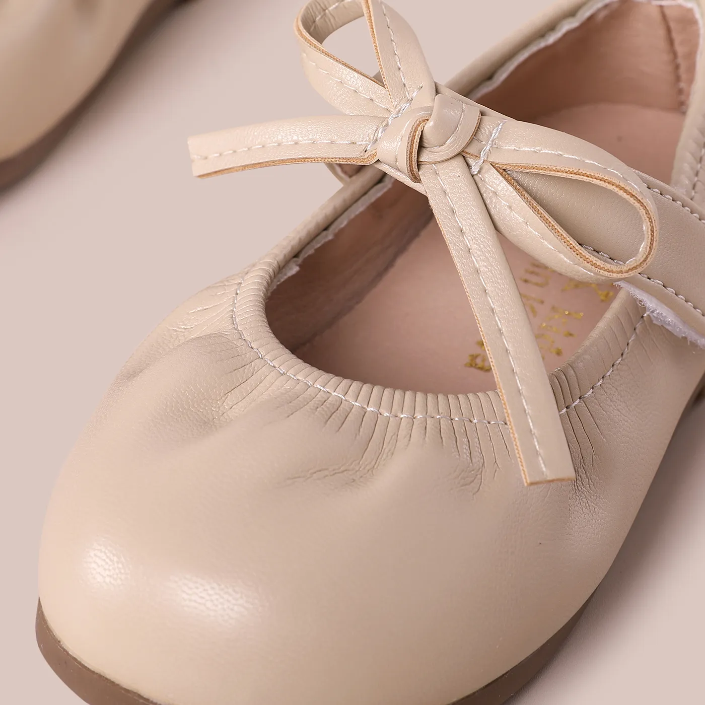  Toddlers & Kids Solid Color Bow Velcro Shoes Beige image 3